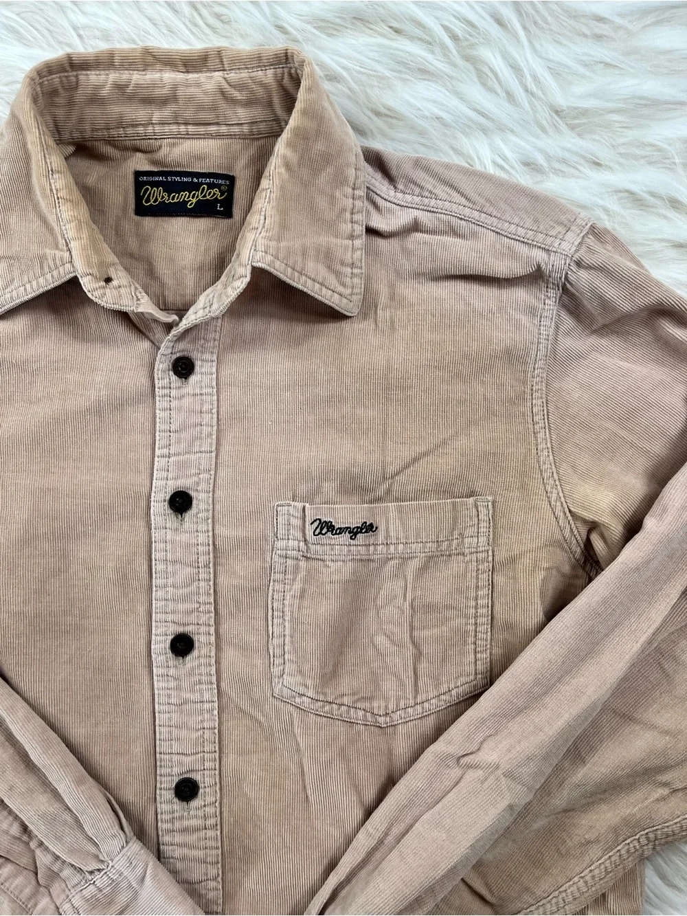 Wrangler Western Shirt Men's Large Tan Corduroy - Picture 2 of 5